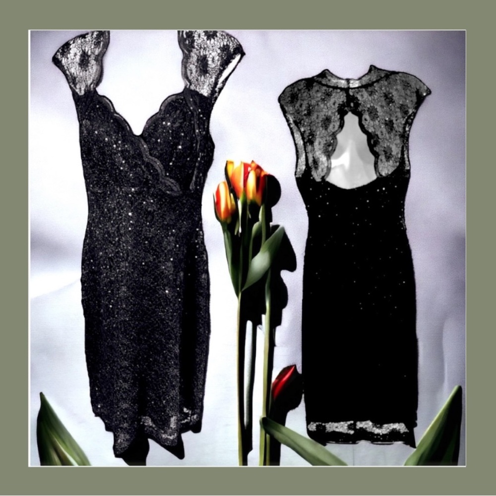 Like new!  Elegant, Sexy Black Lace Cutout Party Dress. Midi. Size 8/10